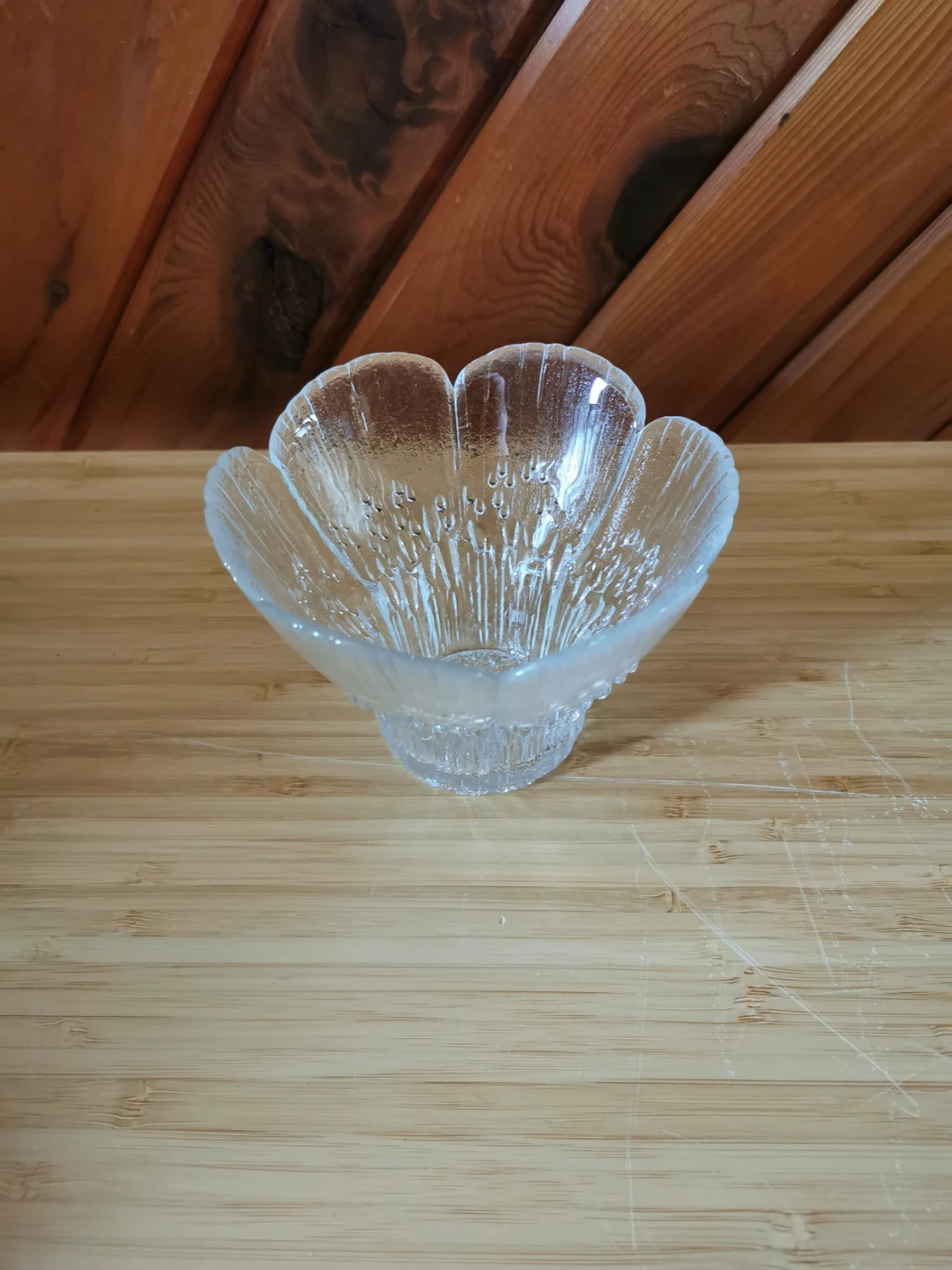 Vintage Frosted Glass Lotus Flower Candle Holder / Trinket
