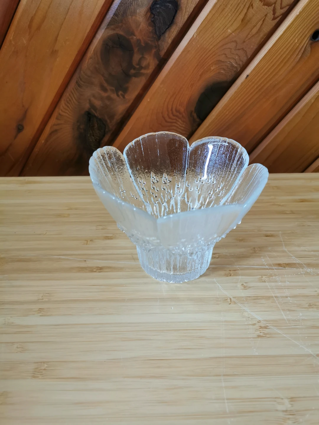 Vintage Frosted Glass Lotus Flower Candle Holder / Trinket - photo 2