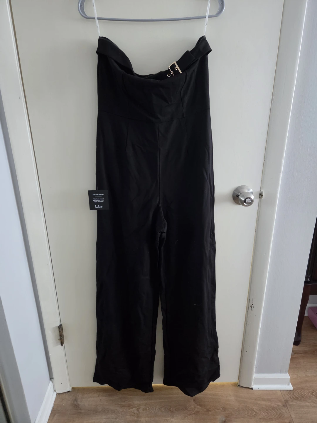 Lulus Black Strapless Belted Jumpsuit