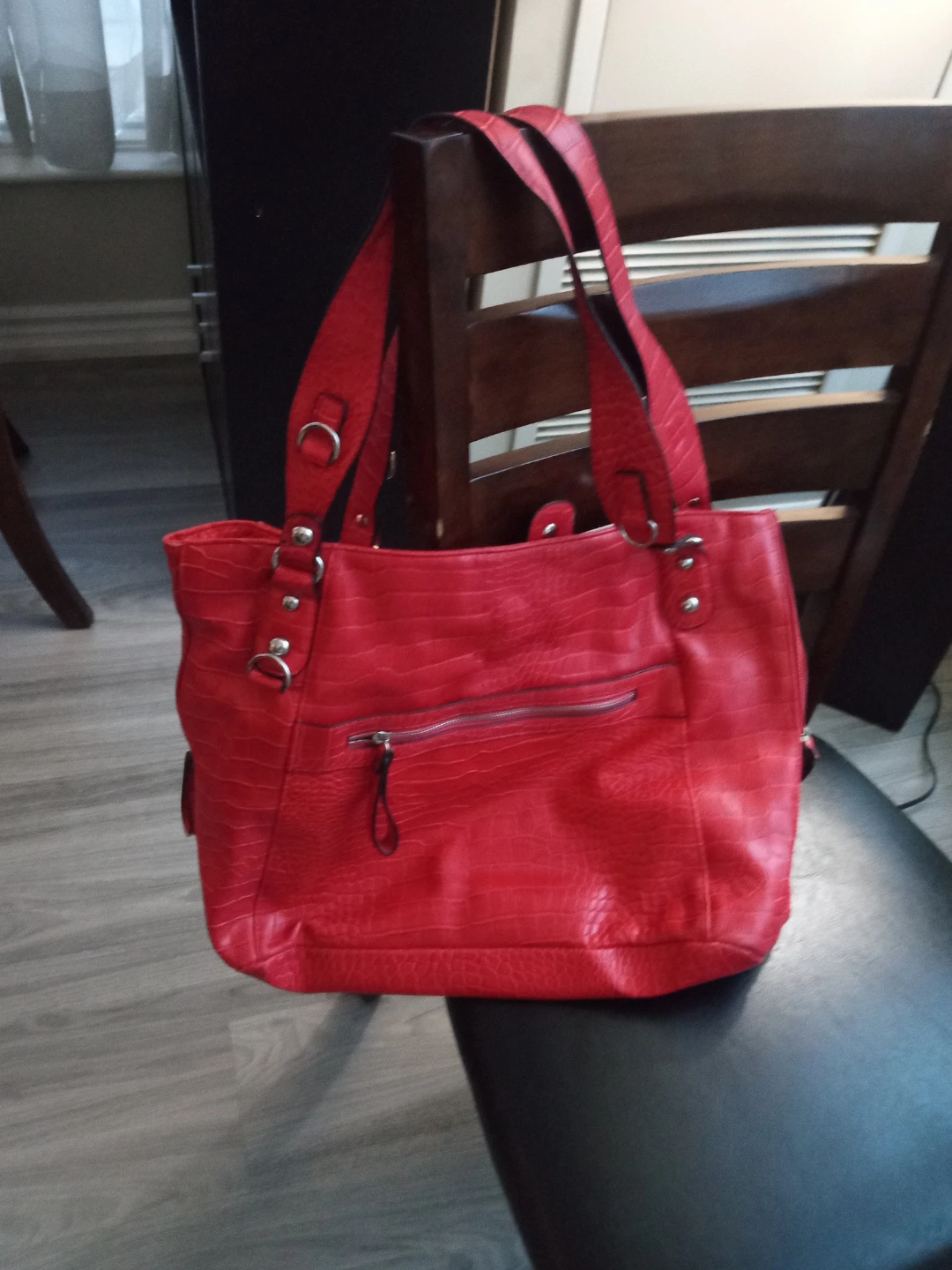 Red Croc-Embossed Tote Bag