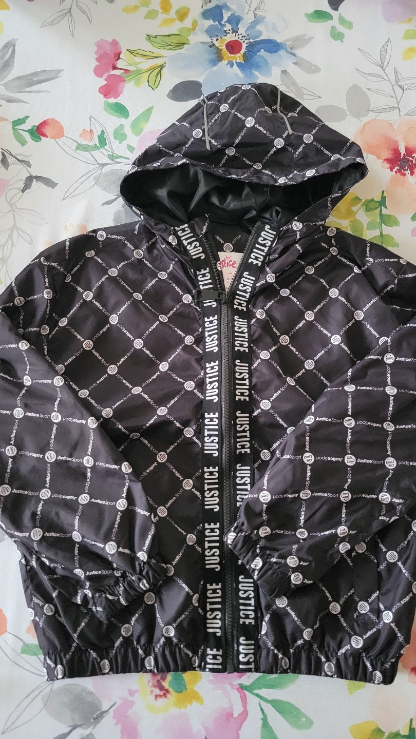 Justice Girls Jacket M/M (10) Black White Patterned Hooded