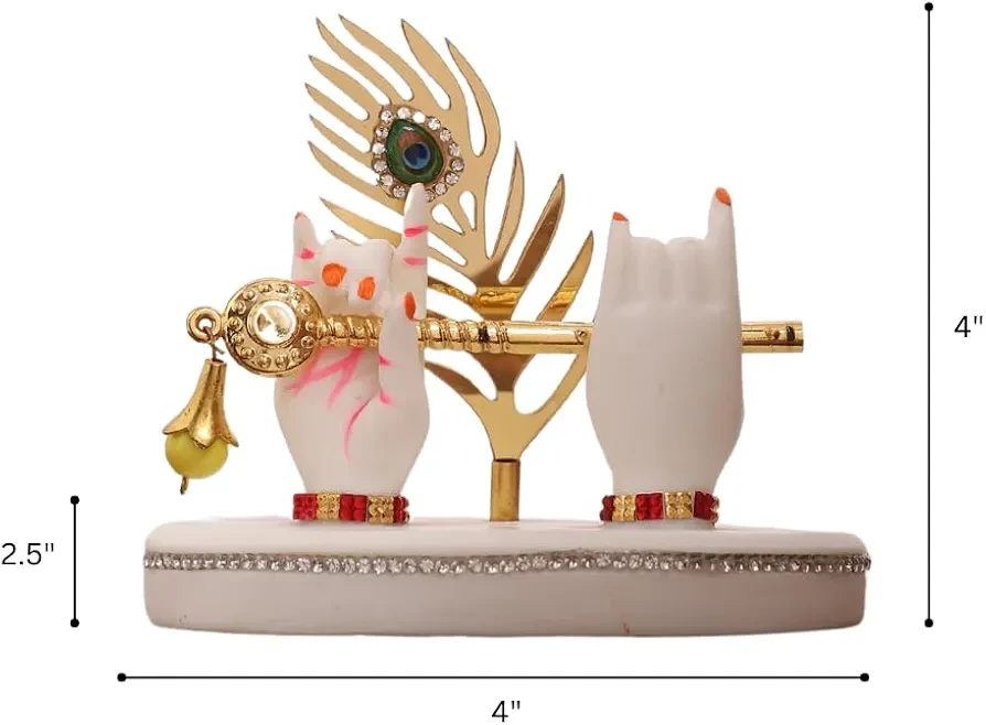 Lord Krishna Hands with Flute and Peacock Feather Idol Statue - photo 3