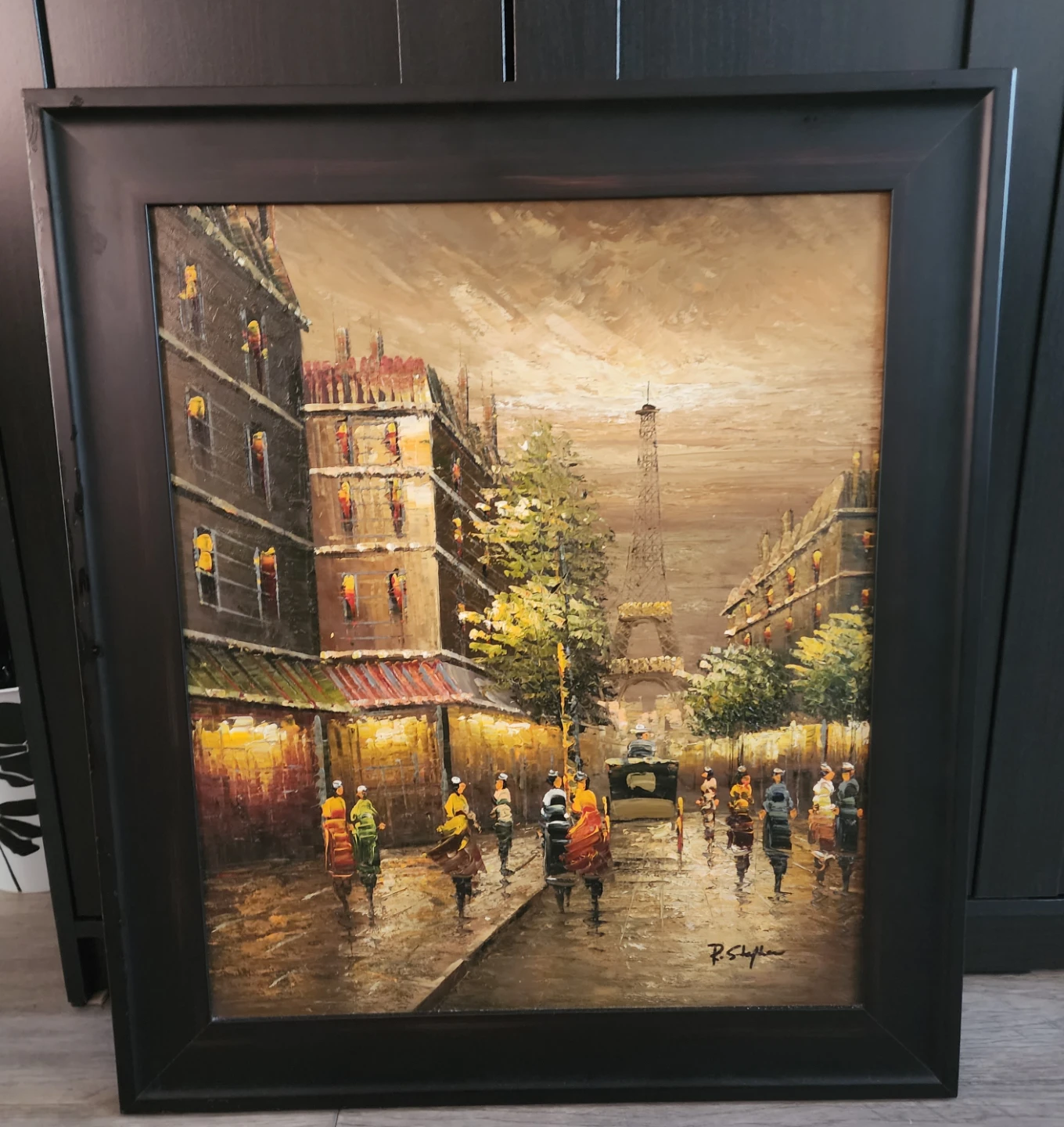 Framed Oil Painting of Paris Street Scene - photo 3