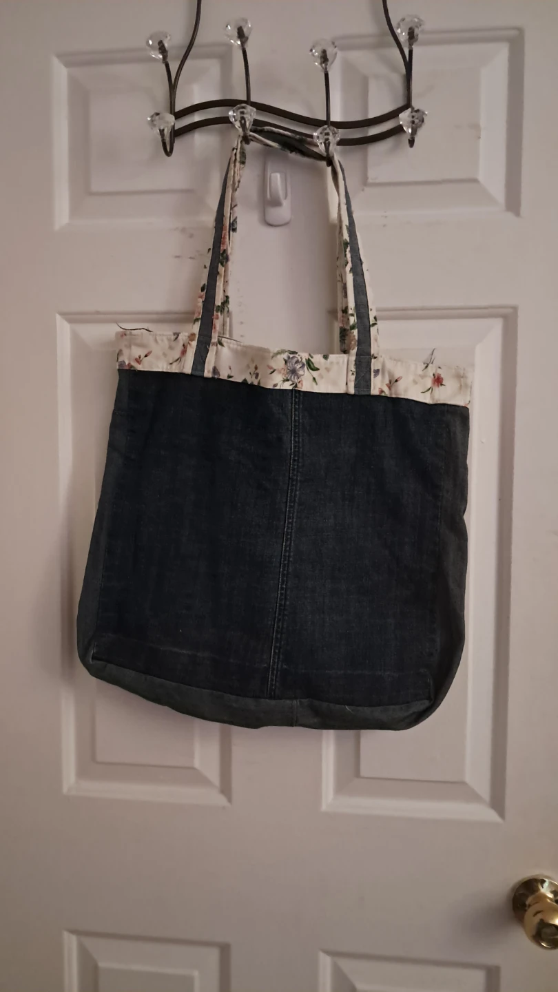 Denim and floral tote bag
