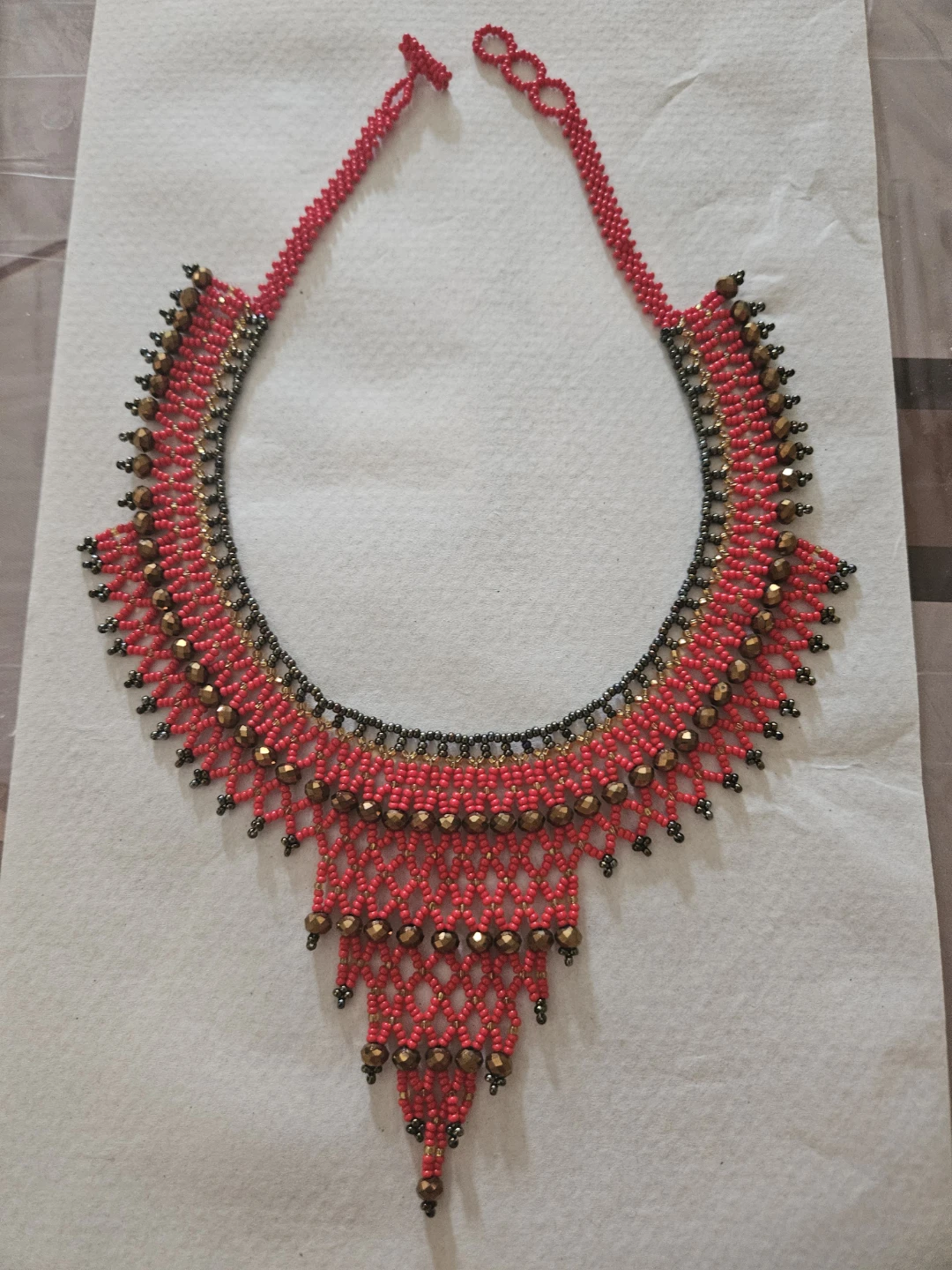 Red and Gold Beaded Statement Necklace