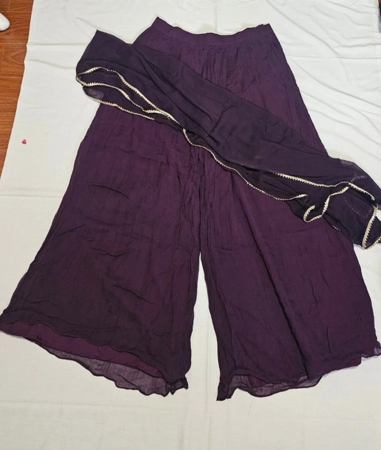 Purple Embroidered Dress with Palazzo Pants and Dupatta - photo 4