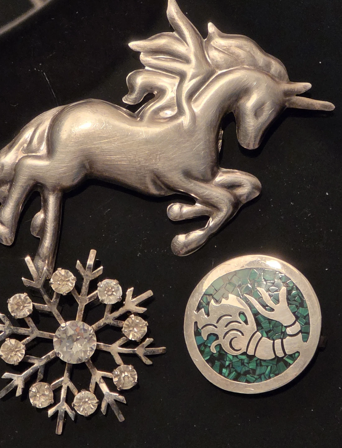 3 beautiful sterling vintage brooches