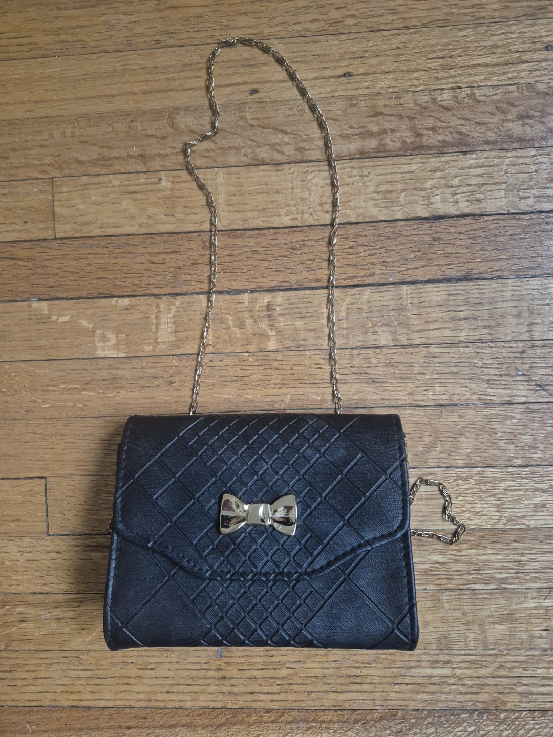 Black Quilted Purse Gold Bow