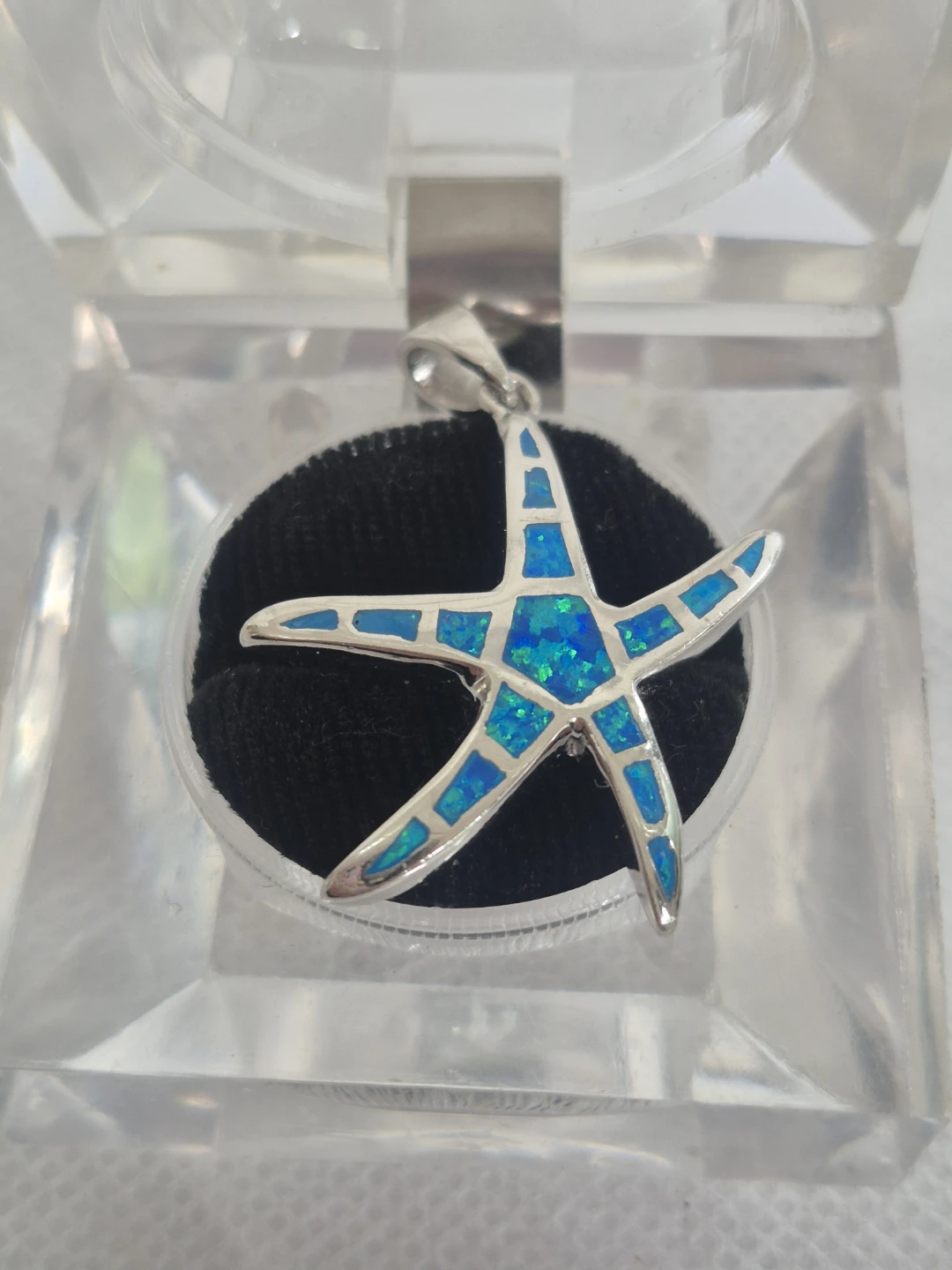 Silver Starfish Pendant with Blue Opal Inlay