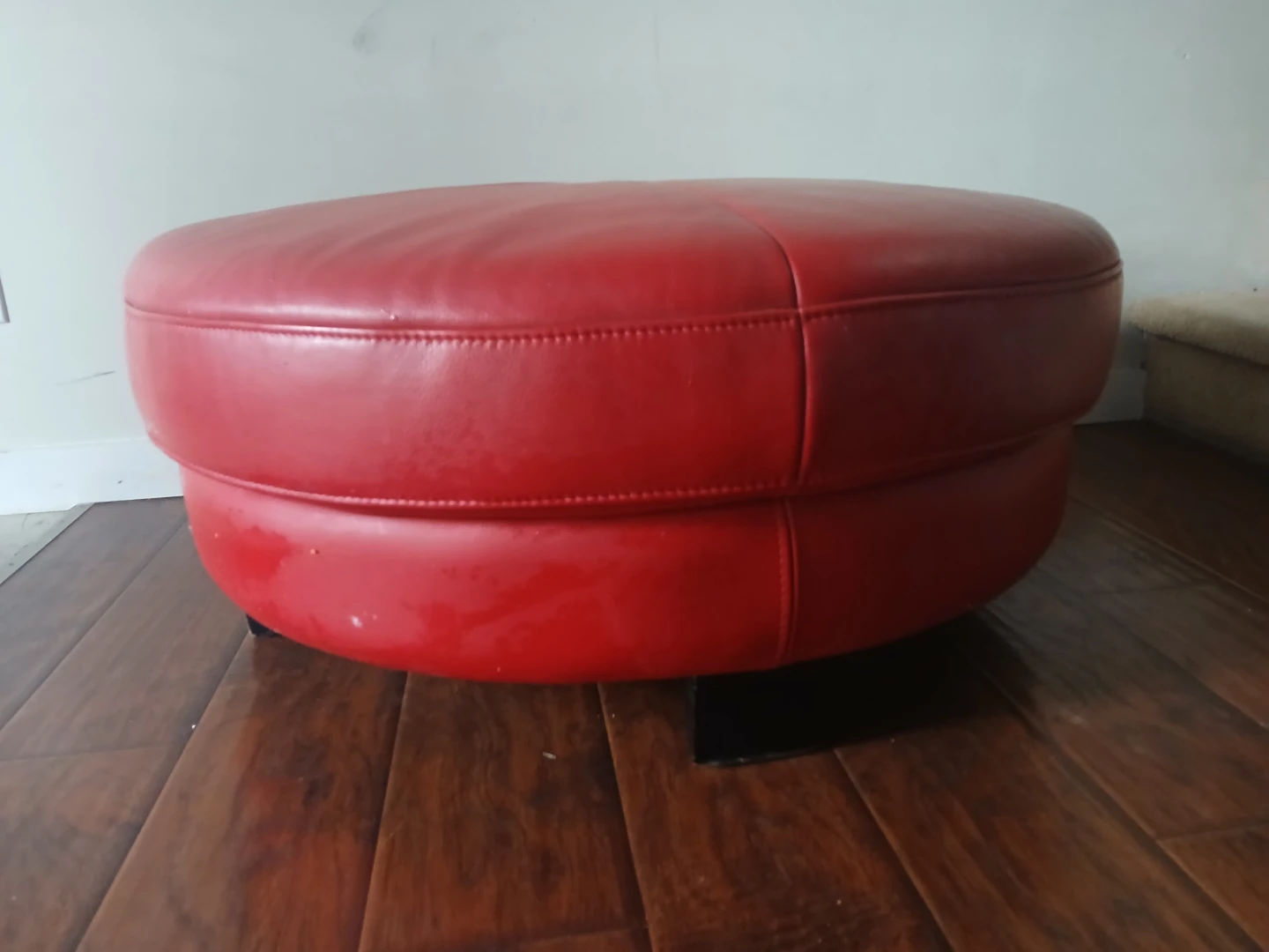 Red Round Tufted Ottoman