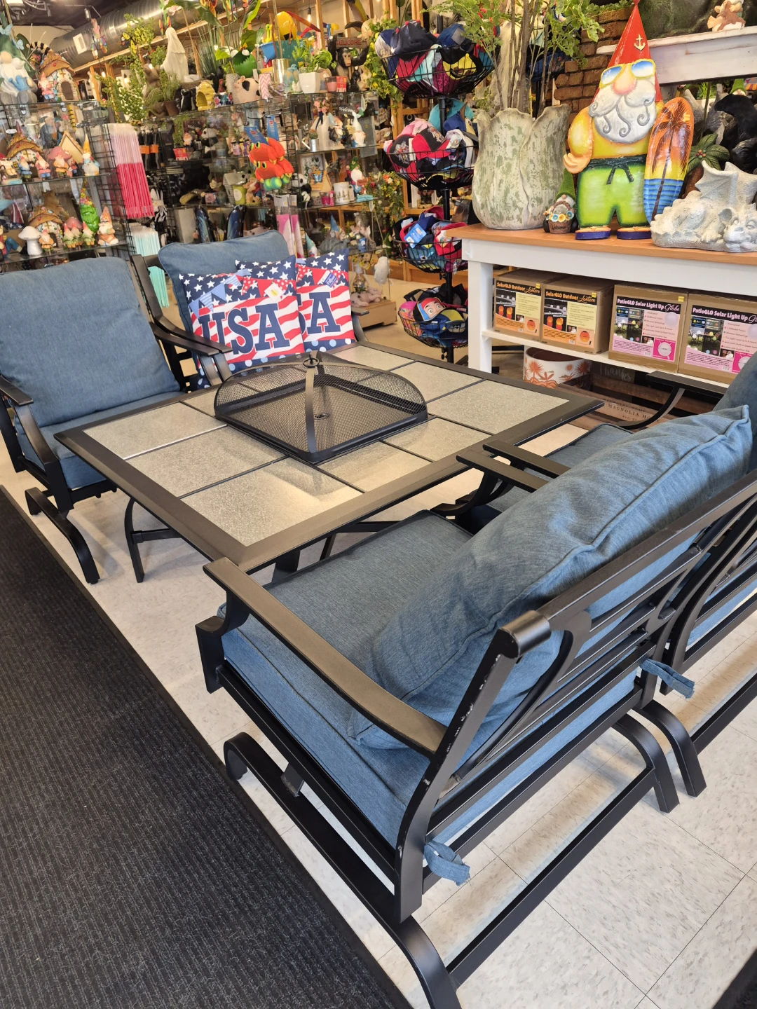 New outdoor Patio rocking Chairs & Fire Pit Table Set w/cushions