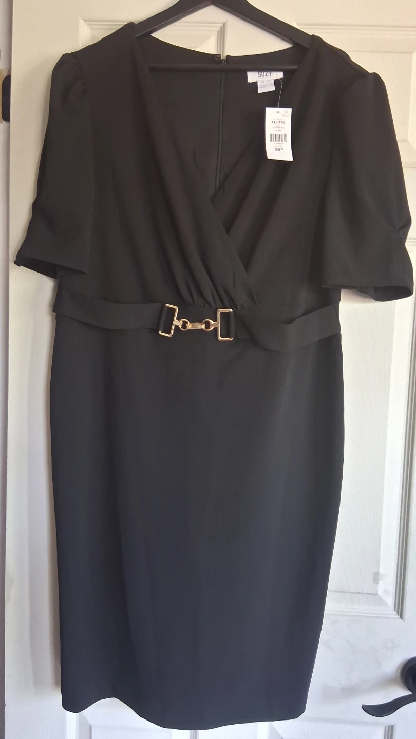 Suzy Shier Black Faux Wrap Belted Dress