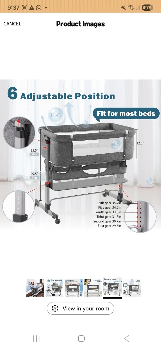 Grey Bassinet with Adjustable Height - photo 3