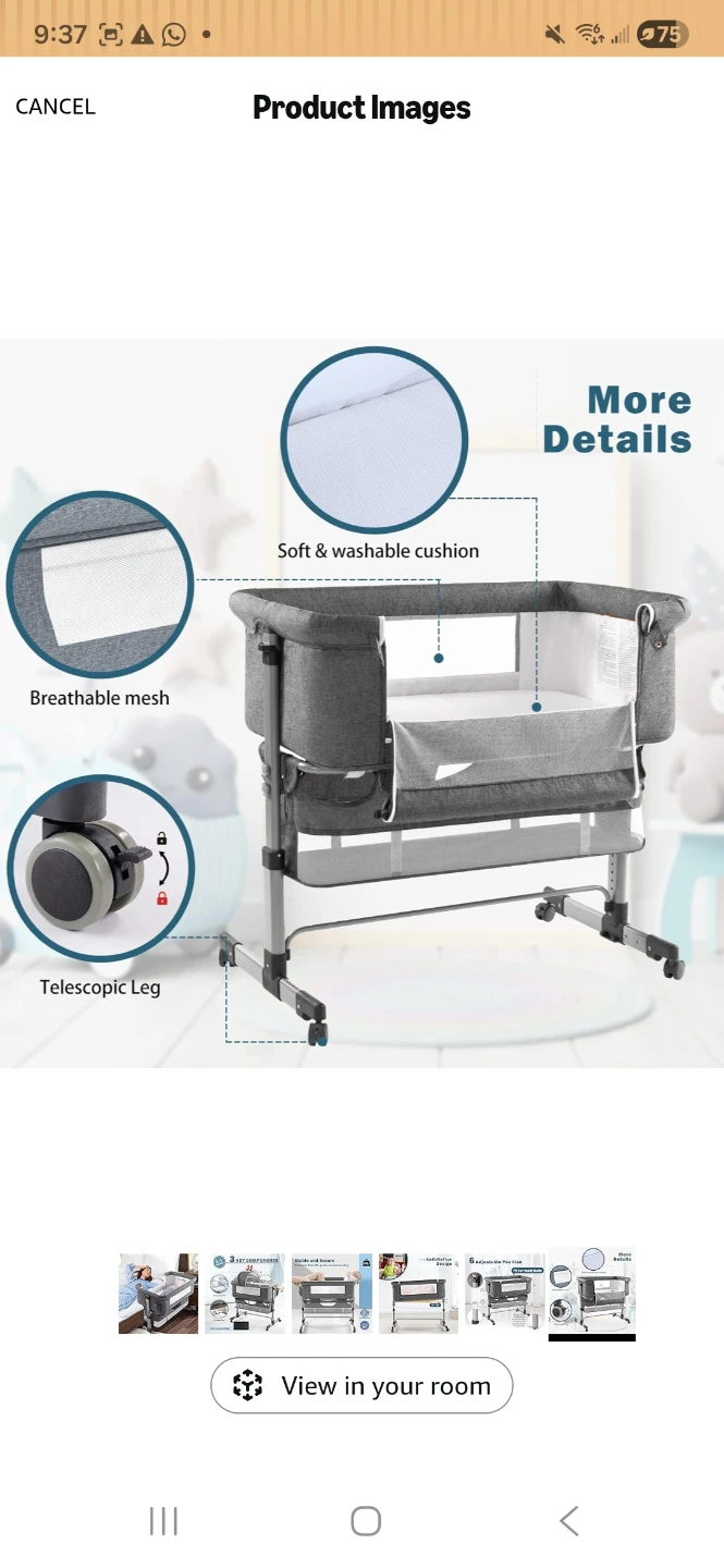 Grey Bassinet with Adjustable Height - photo 4