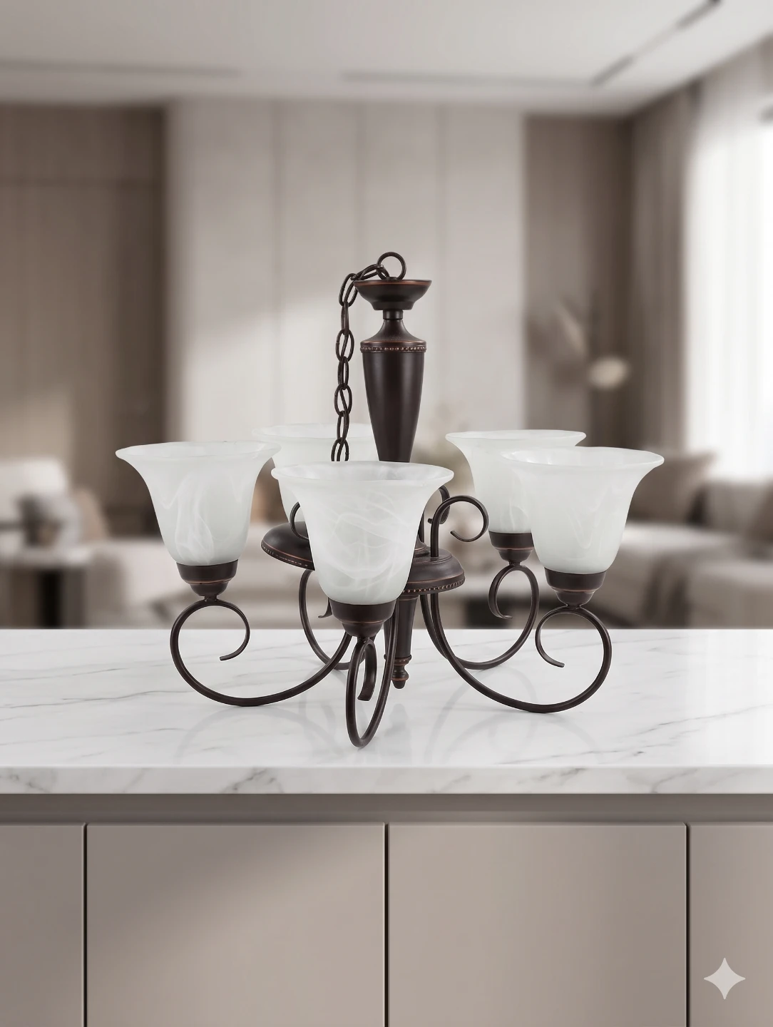 5-Light Chandelier with Frosted Glass Shades