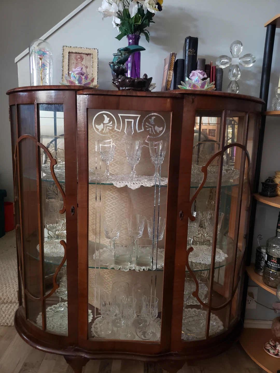 Victorian Style Display Cabinet with Glassware