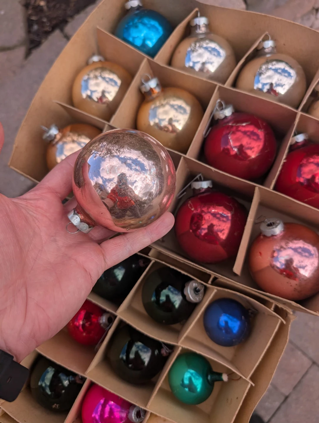 Vintage Christmas Ornaments and German tin candle Pinecones