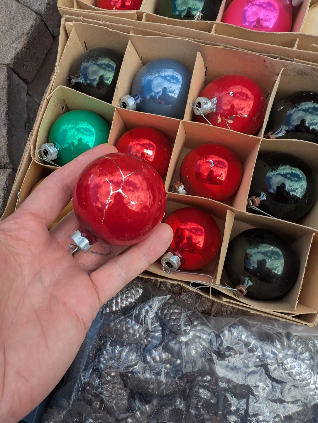 Vintage Christmas Ornaments and German tin candle Pinecones - photo 5