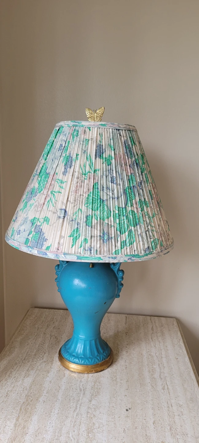 Blue Turquoise Table Lamp with Floral Shade - photo 3
