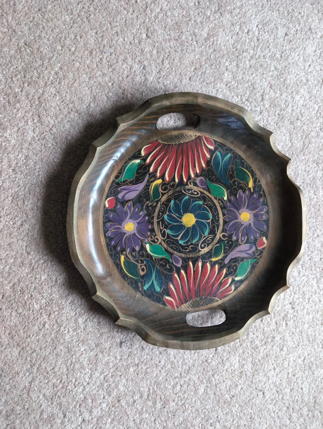 Vintage Wooden Serving Tray with Floral Design