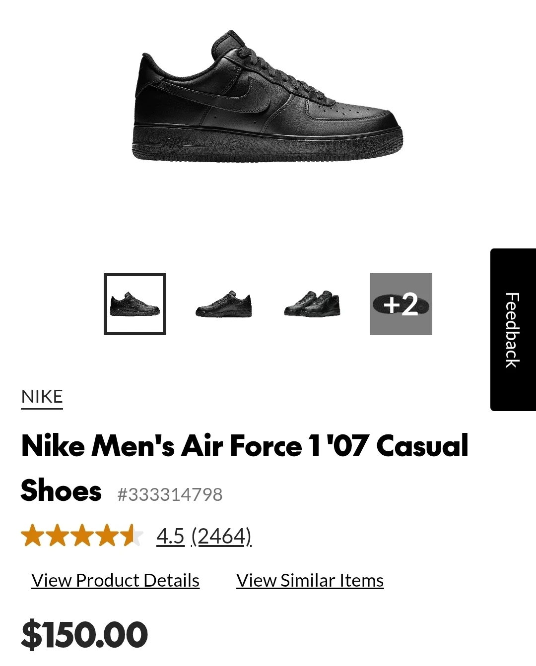 NEW! Nike: Air Force 1 Low Black  Shoe Men's Sz US9 42.5cm