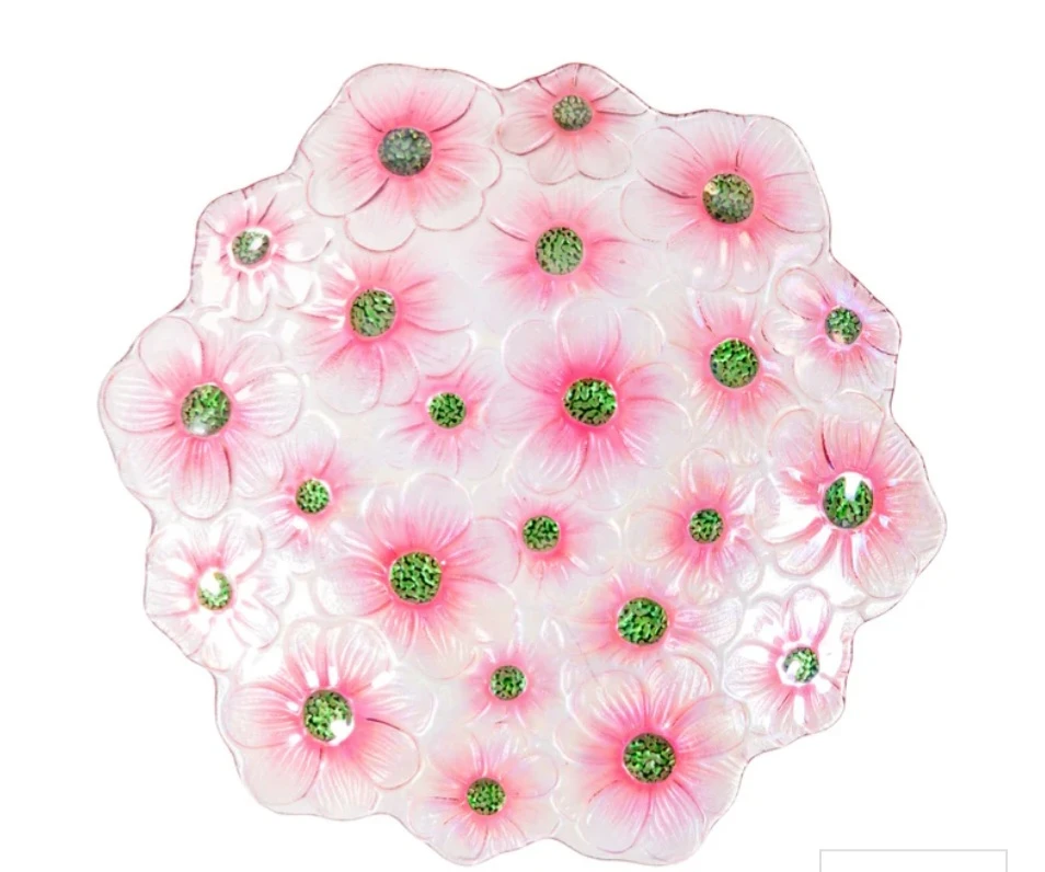 New Glass Pink Flowers Bird Bath - photo 3
