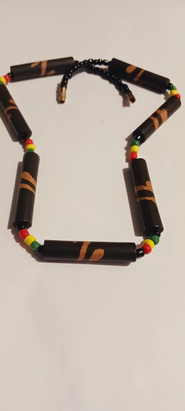 New !! Wooden Tube Necklace with Rasta Beads - photo 2