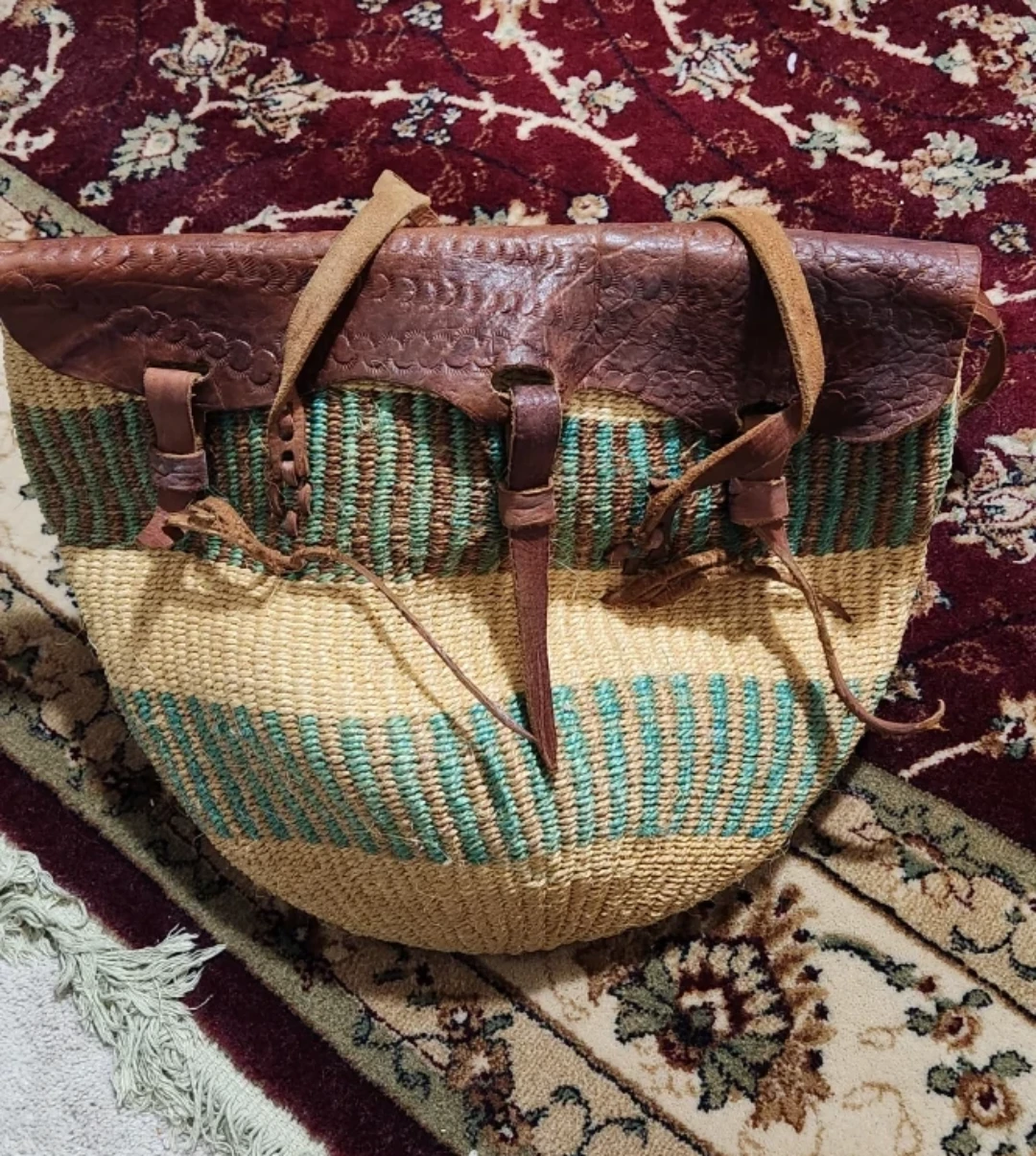 Woven Straw and Leather Tote Bag