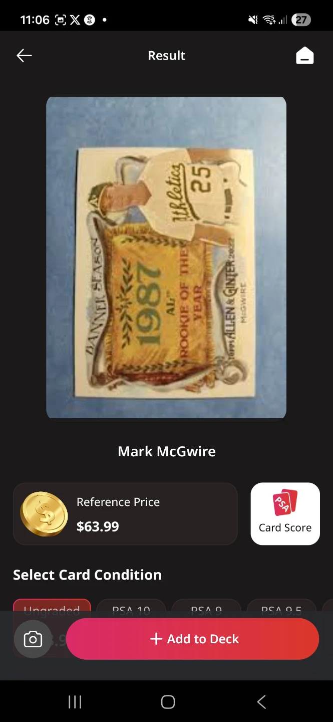 1987 Topps Allen & Ginter Mark McGwire Rookie Card