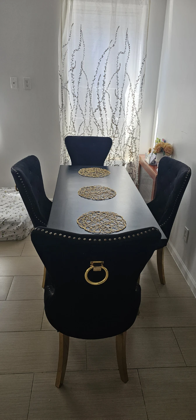 Black Velvet Dining Chairs with Gold Legs (Set of 4) - photo 2
