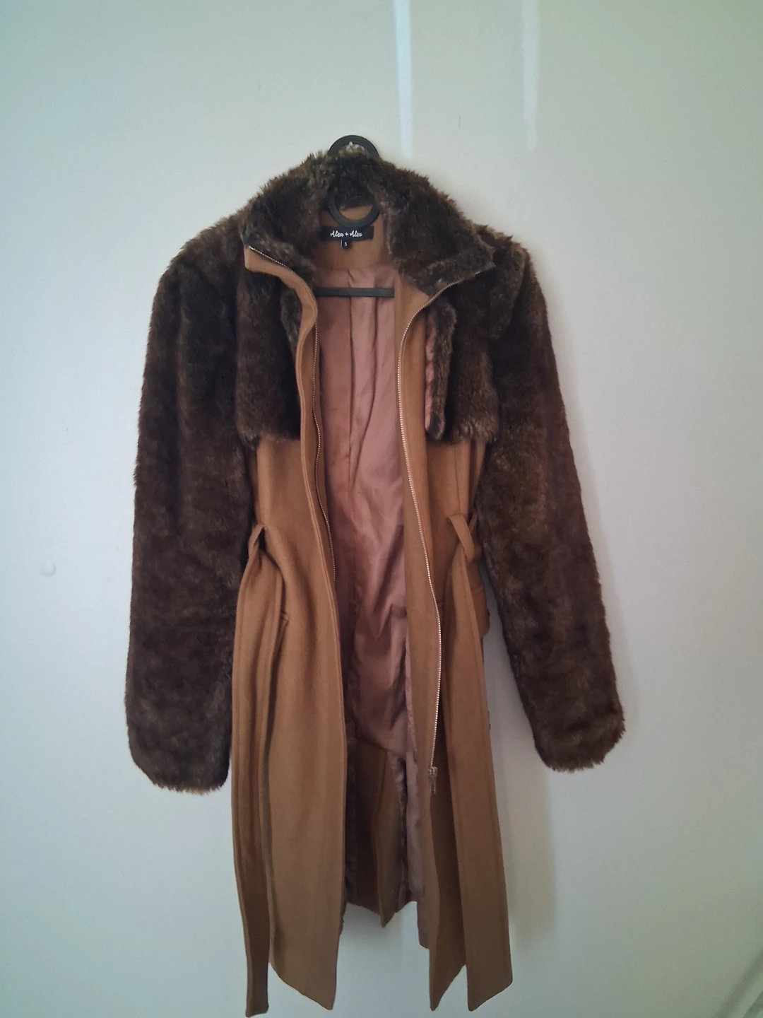 Alex + Alex Women's Tan Faux Fur Trimmed Coat Size S - photo 3