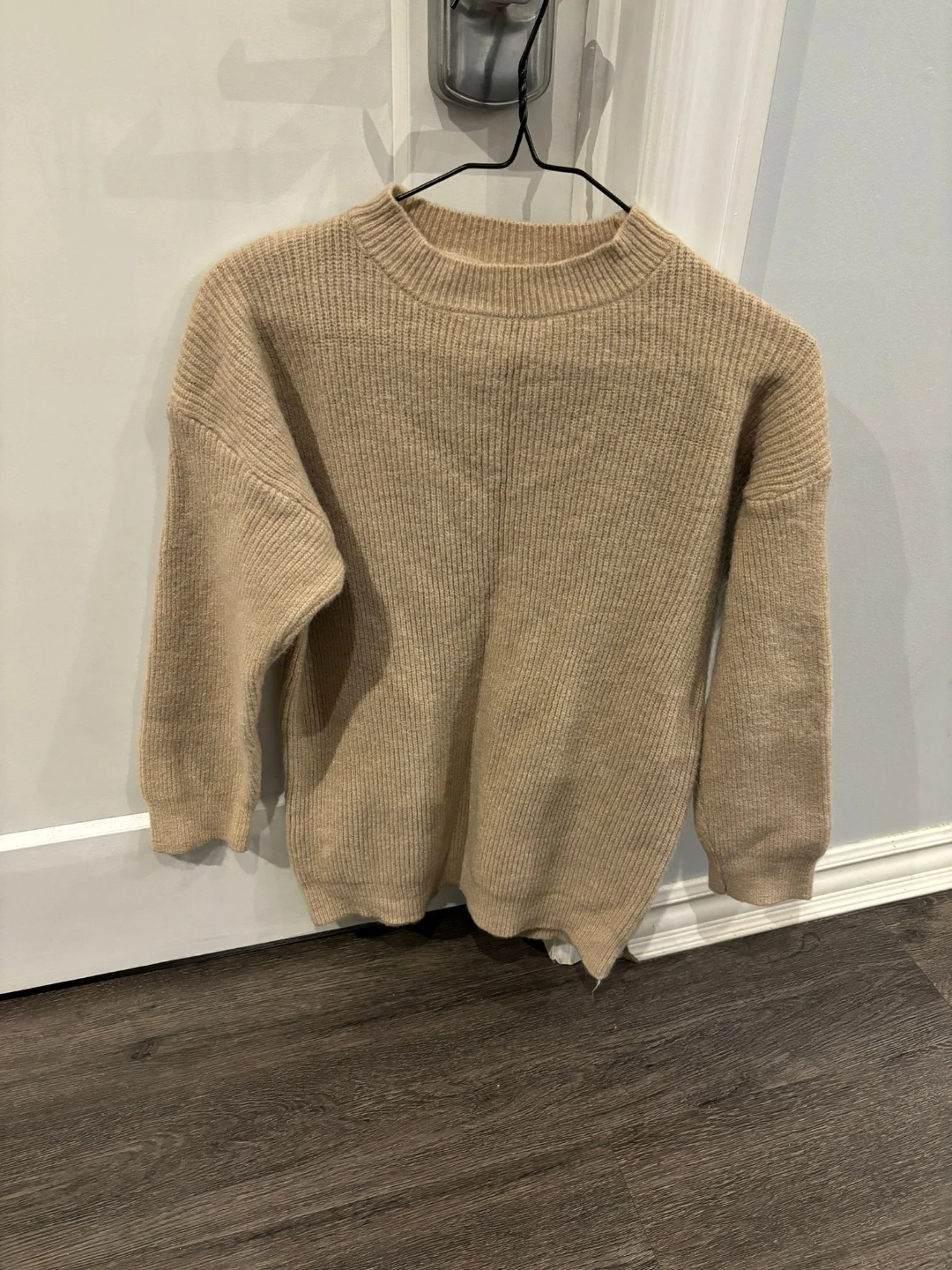 Tan Ribbed Crew Neck Sweater