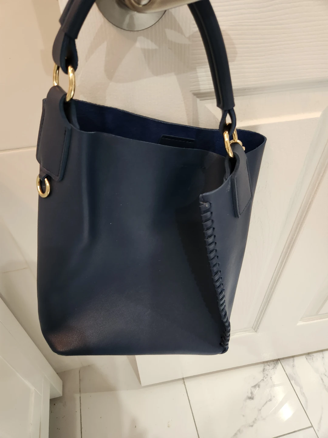 Navy Blue Bucket Bag with Strap - photo 4