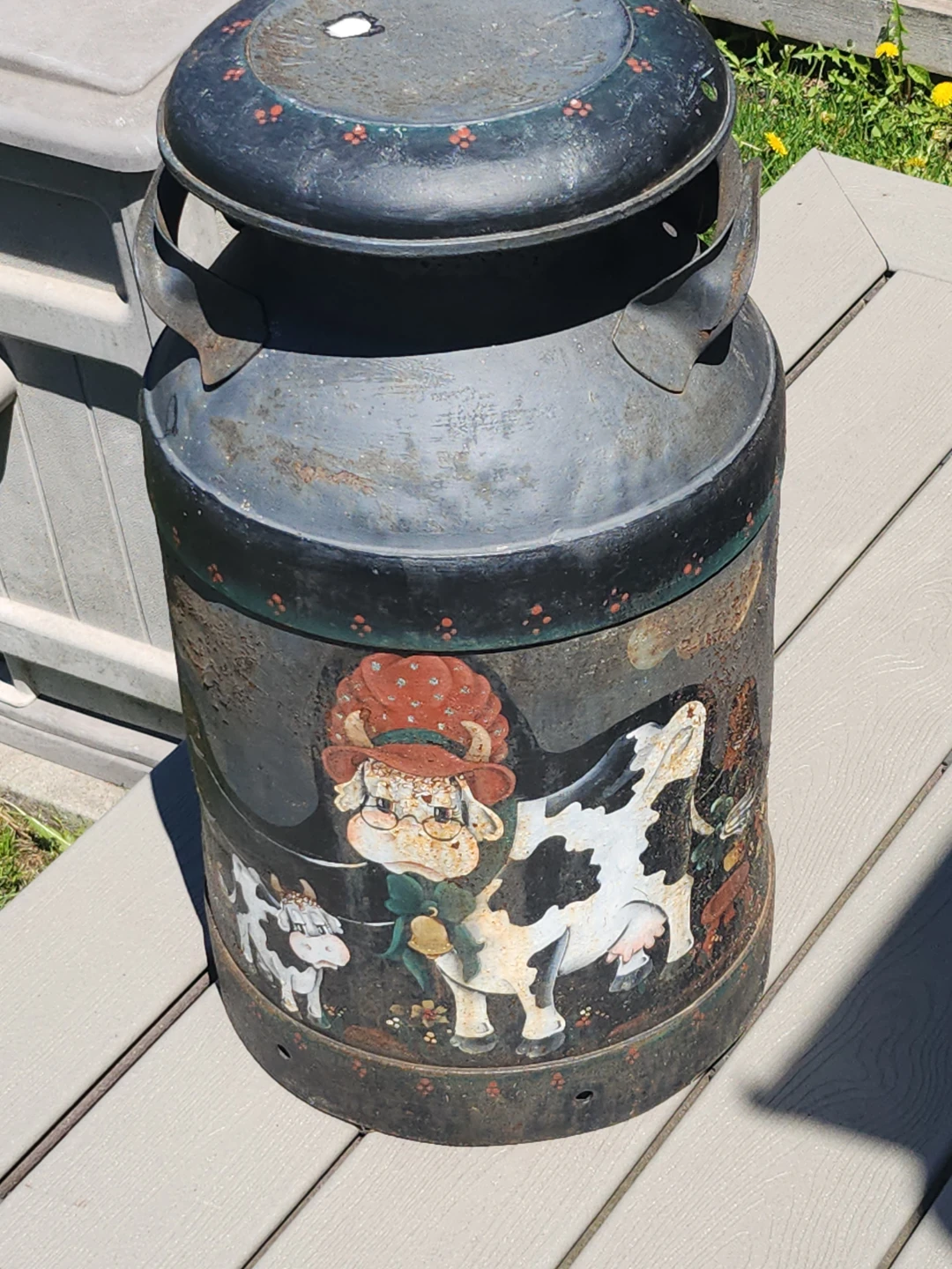 Decorative Vintage Milk Can with Cow Design