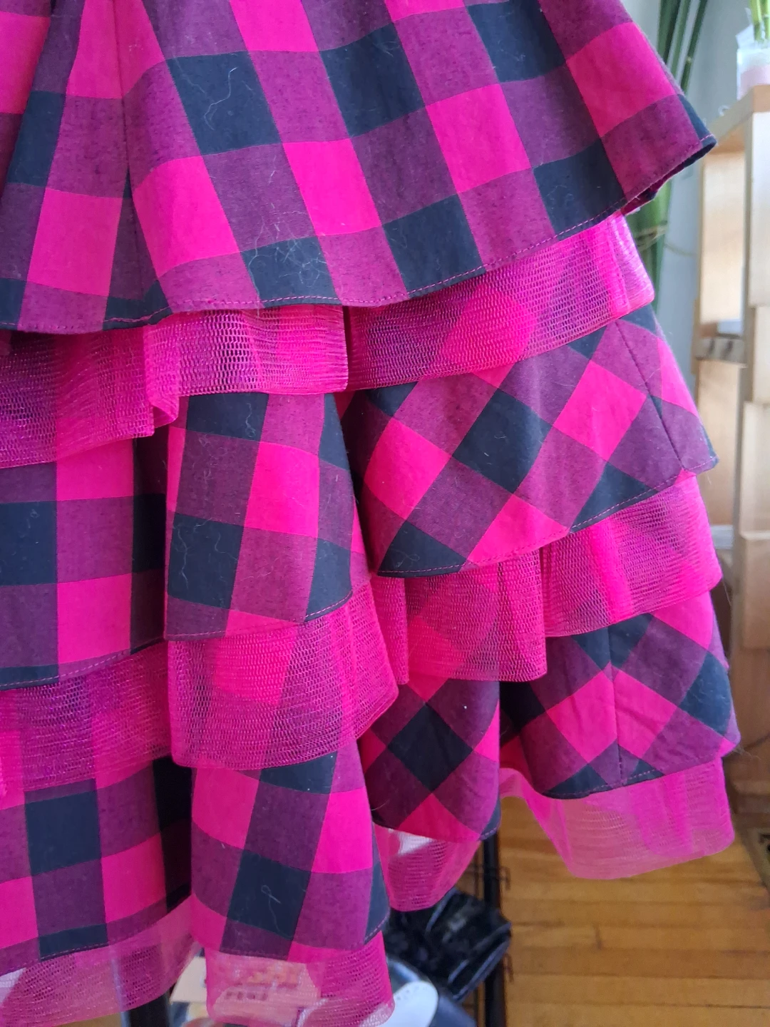 Betsey Johnson Pink and Black Plaid Ruffled Dress - photo 3