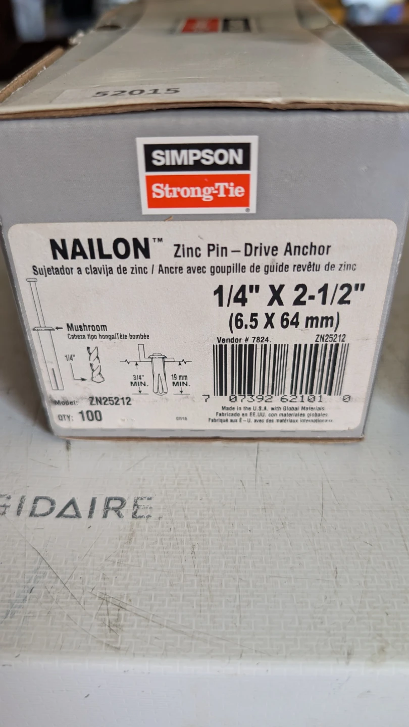 Zinc Pin-Drive Anchors 1/4" X 2-1/2", QTY: 100