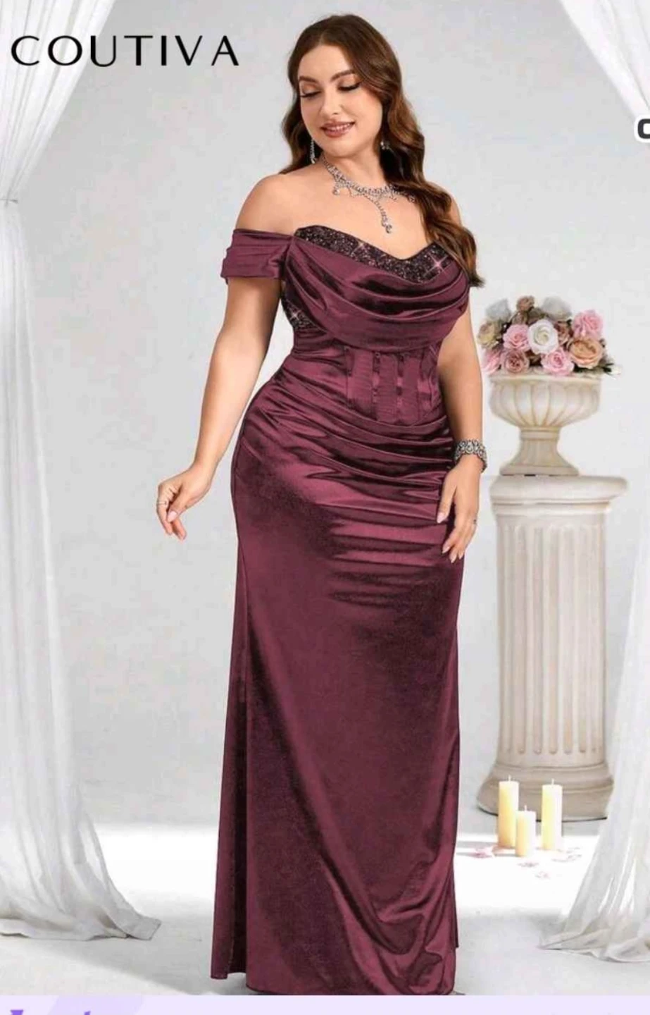 Coutiva Plus Size Off-Shoulder Evening Gown