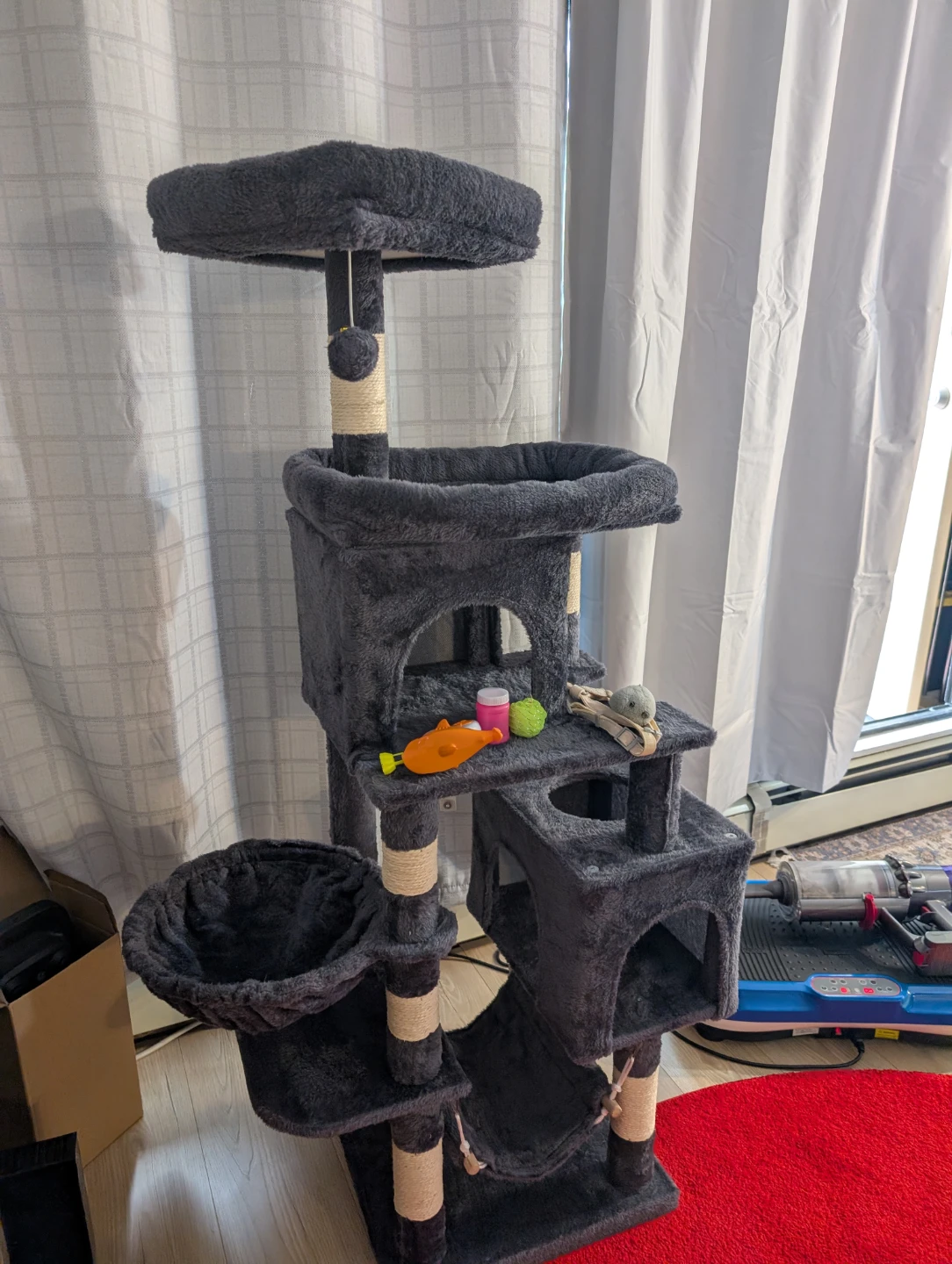 Large Grey Cat Tree Condo with multiple perches and hiding spots