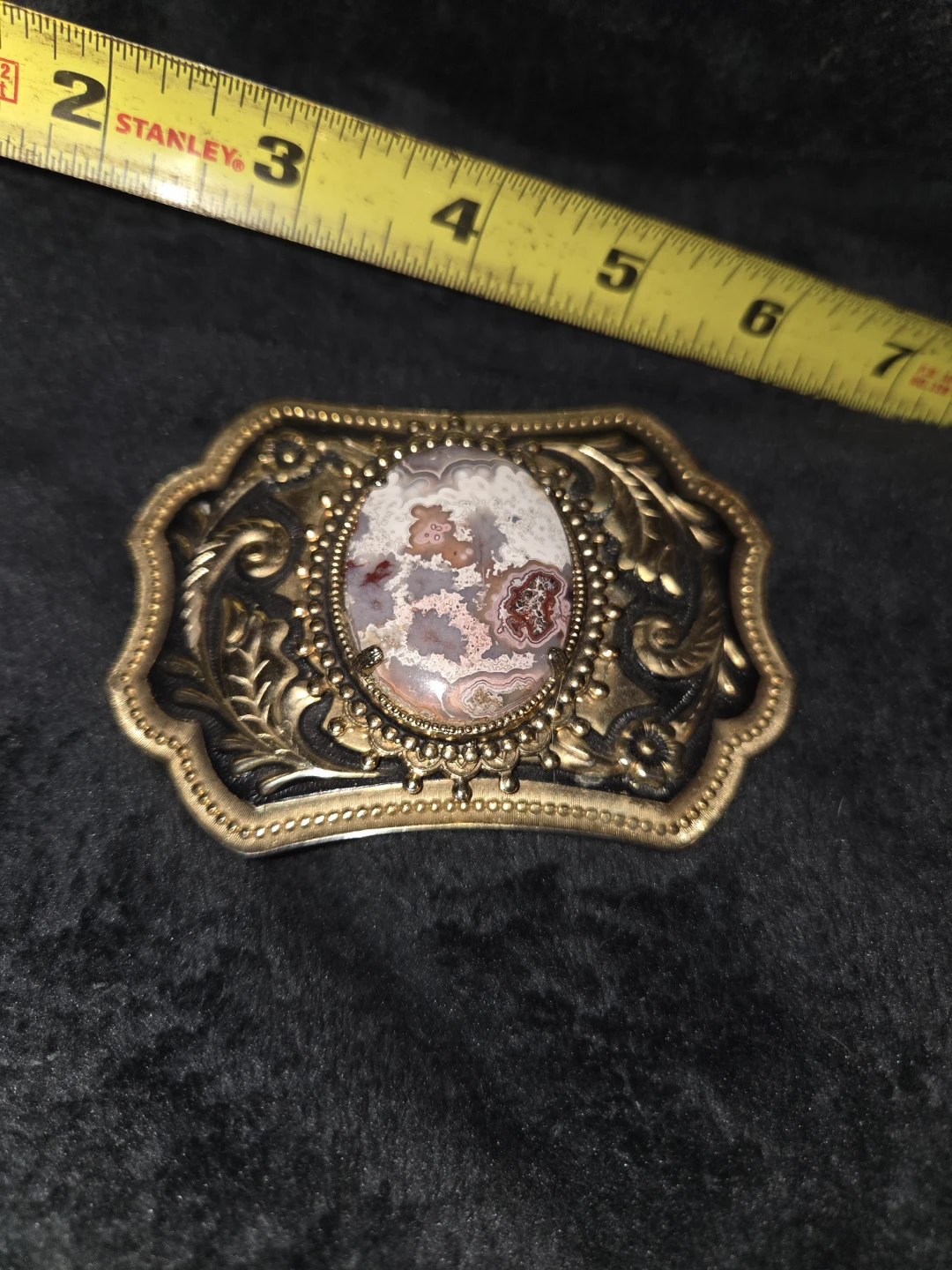 Vintage Western Belt Buckle with Agate Stone