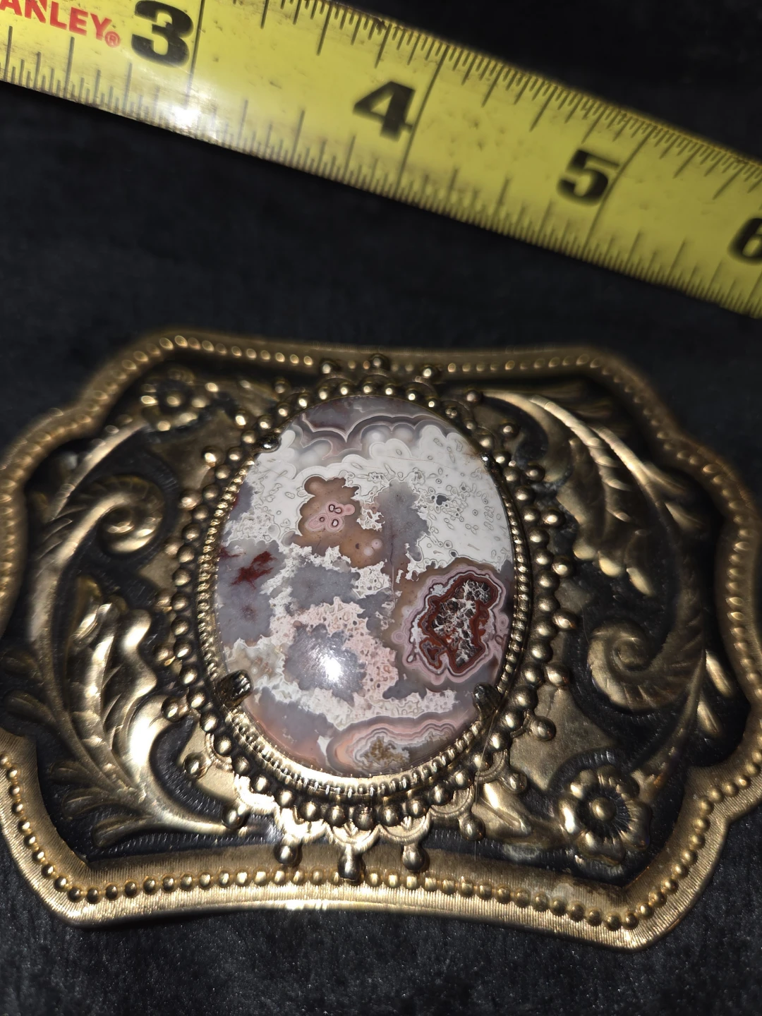 Vintage Western Belt Buckle with Agate Stone - photo 2