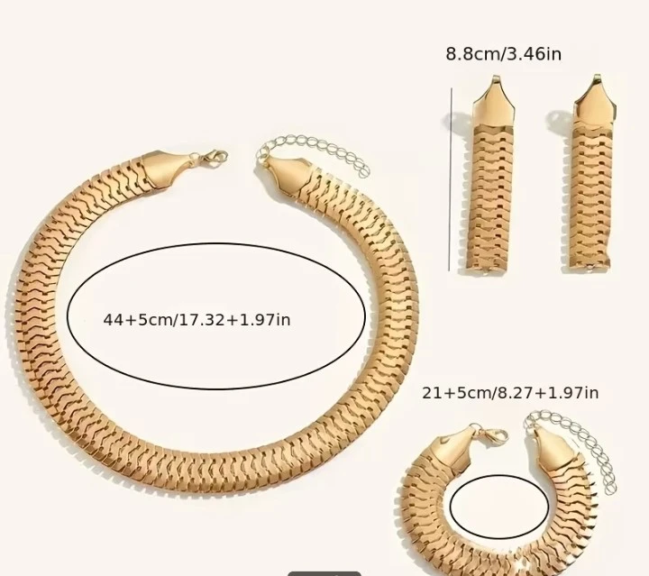 Gold-tone Herringbone Necklace and Earrings Set - photo 2