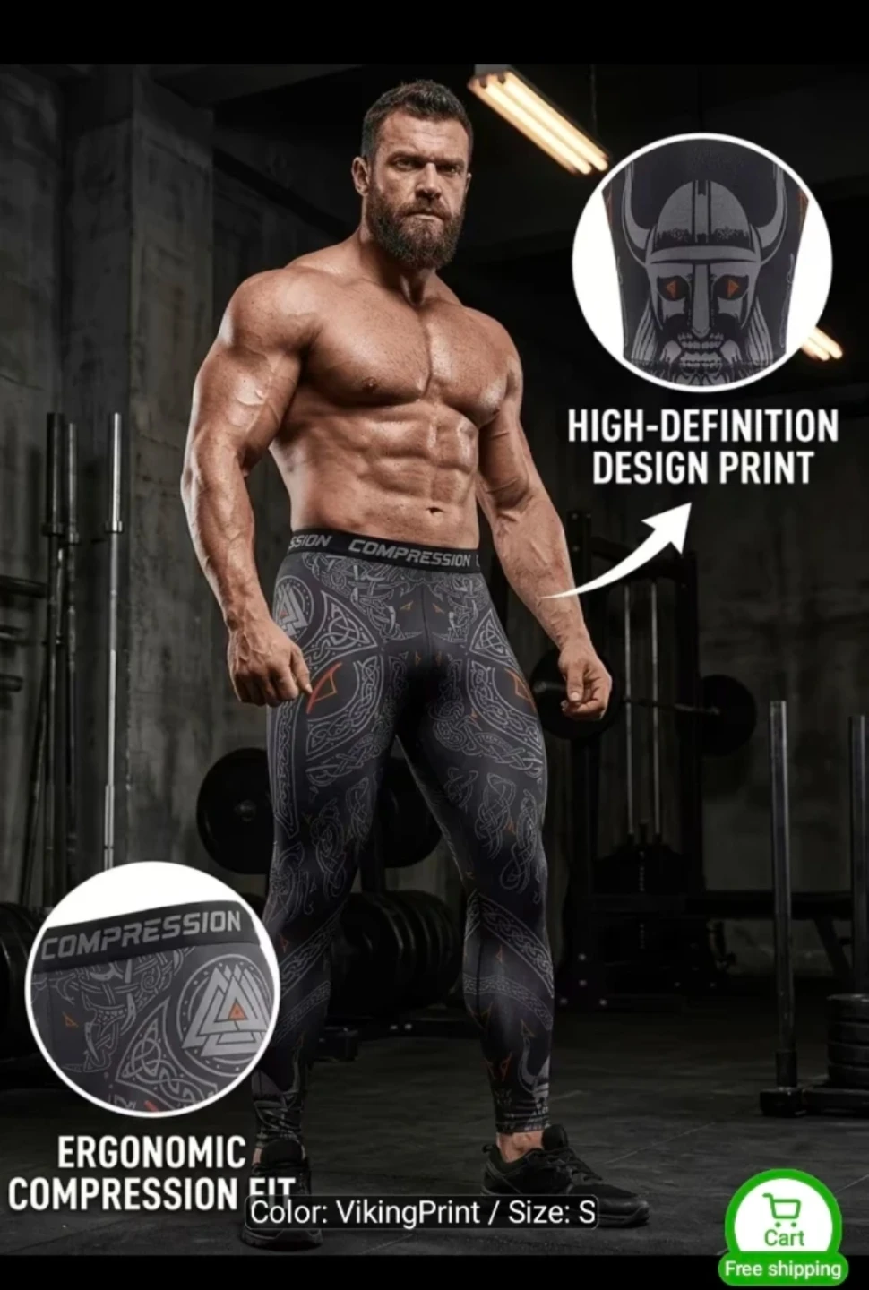 Compression Viking Print Athletic Tights - Size S - photo 4
