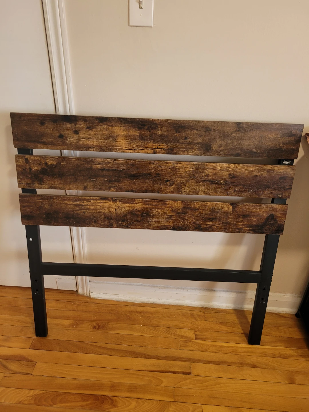 Twin Size Metal Bed Frame Headboard Rustic Wood Finish - photo 4