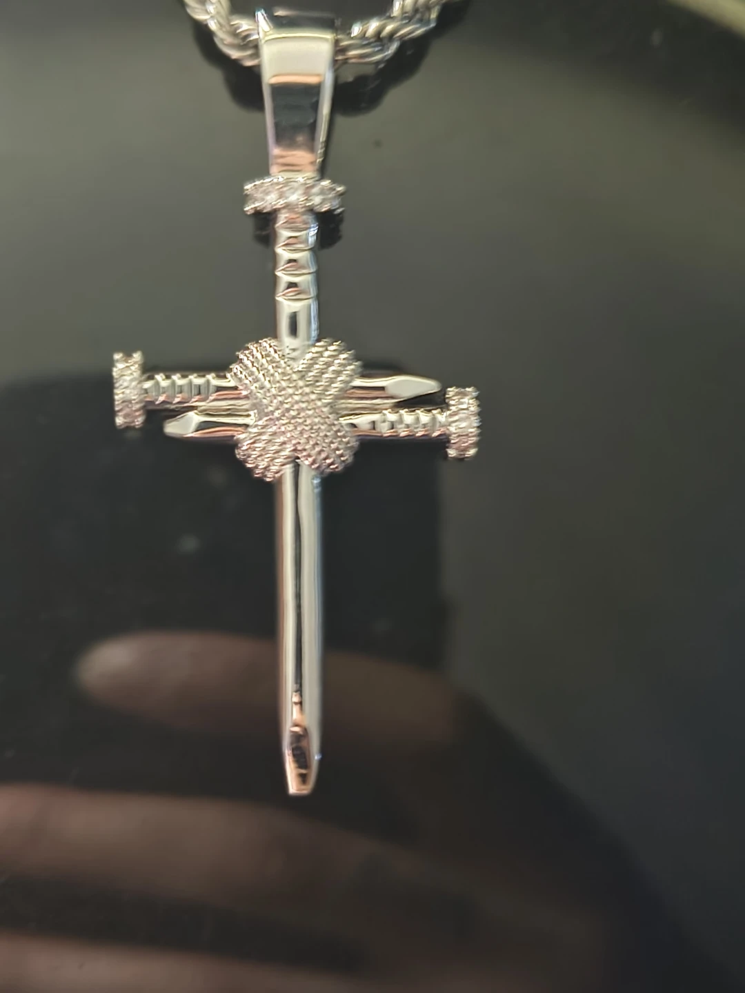 Silver Cross Pendant Necklace with Rope Chain - photo 2