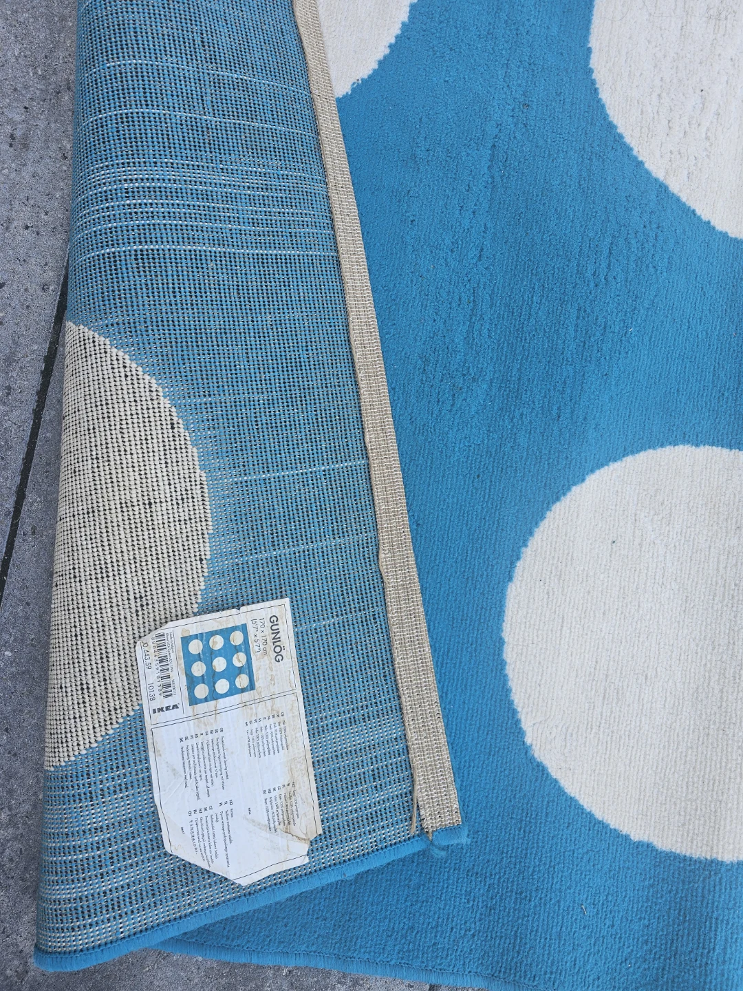 IKEA GUNLÖG Rug - Blue/White Polka Dot (170x170cm)