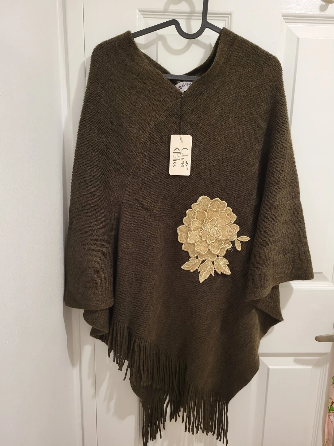 Cherie Bliss Brown Floral Embroidered Poncho