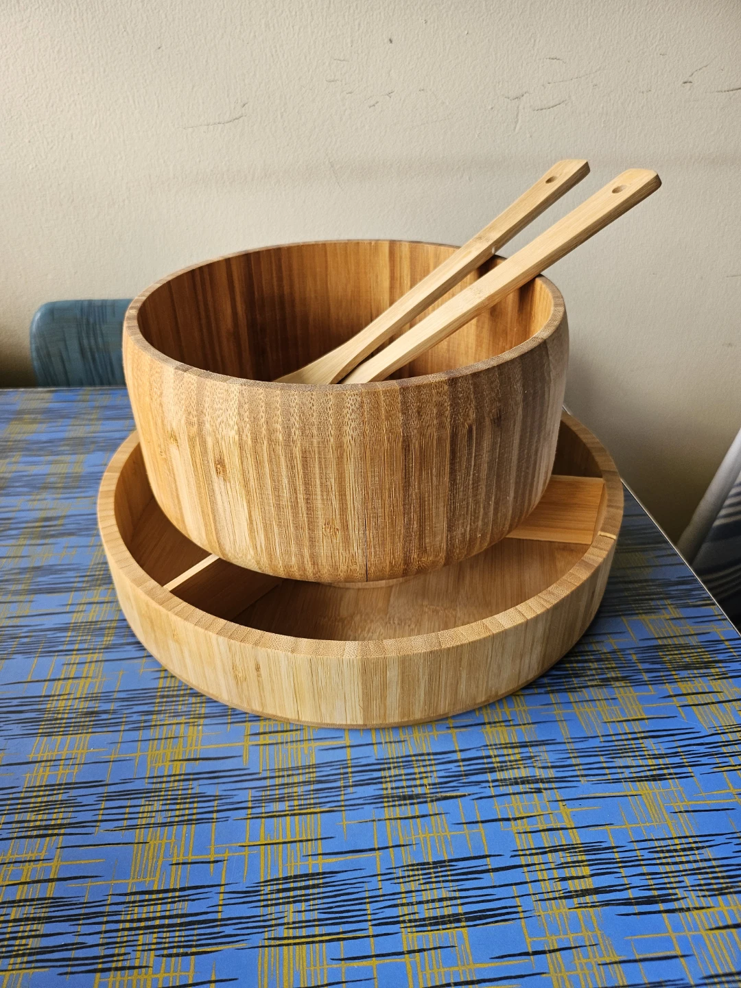 Bamboo Salad Bowl Set with Serving Utensils - photo 2