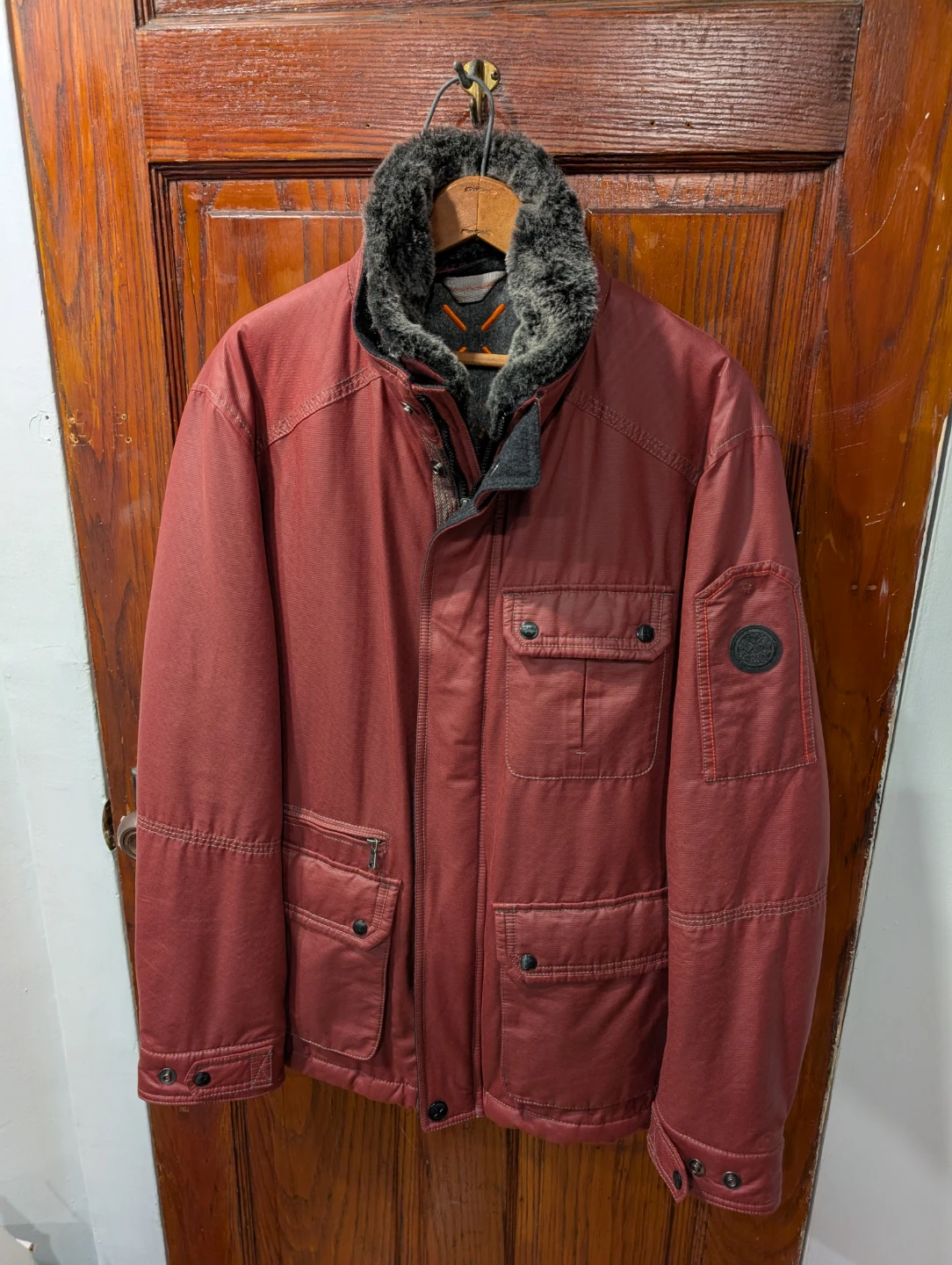 STONE ISLAND Red Fur Trimmed Jacket