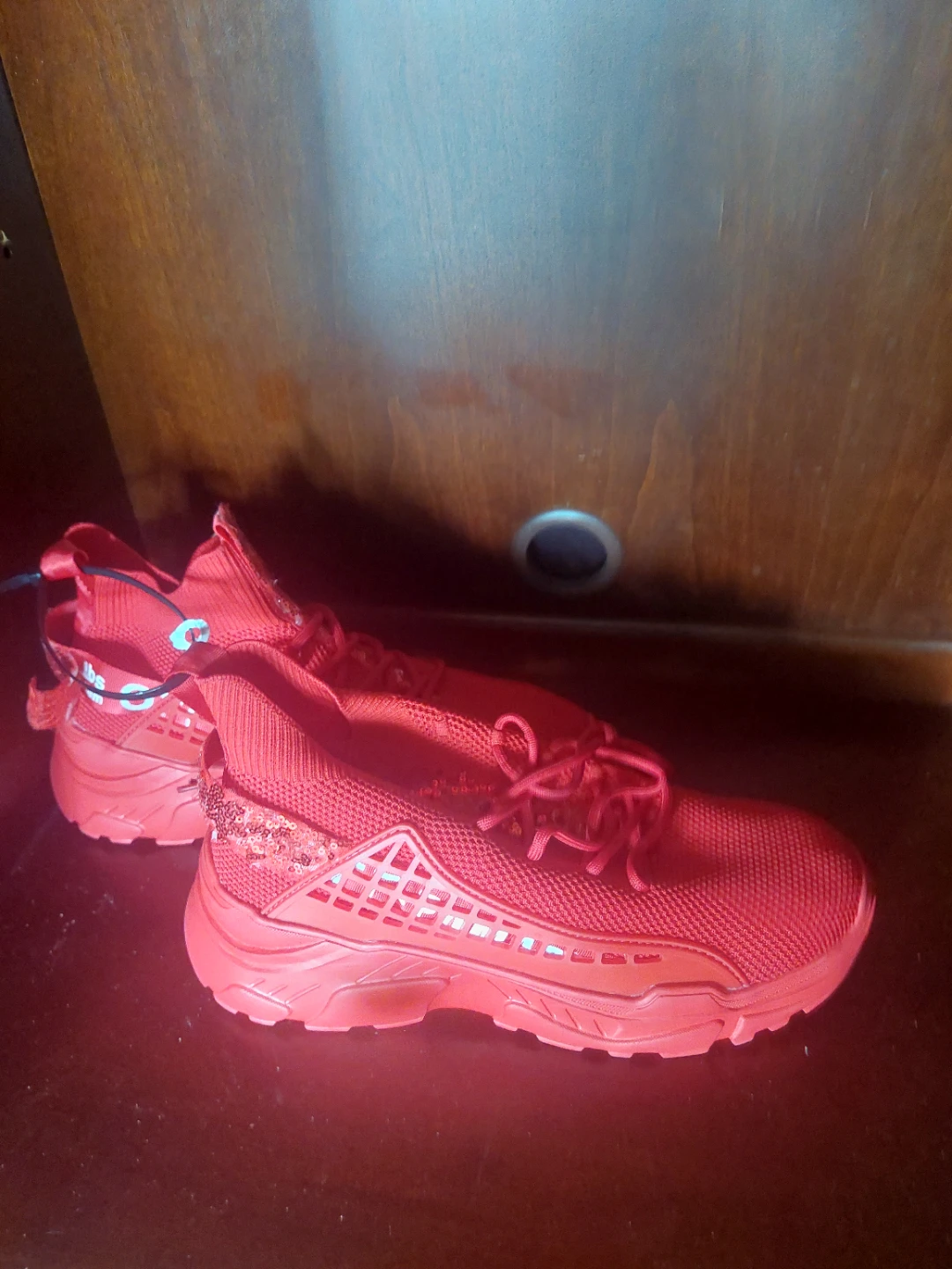 Red Sneakers with Sequin Accents