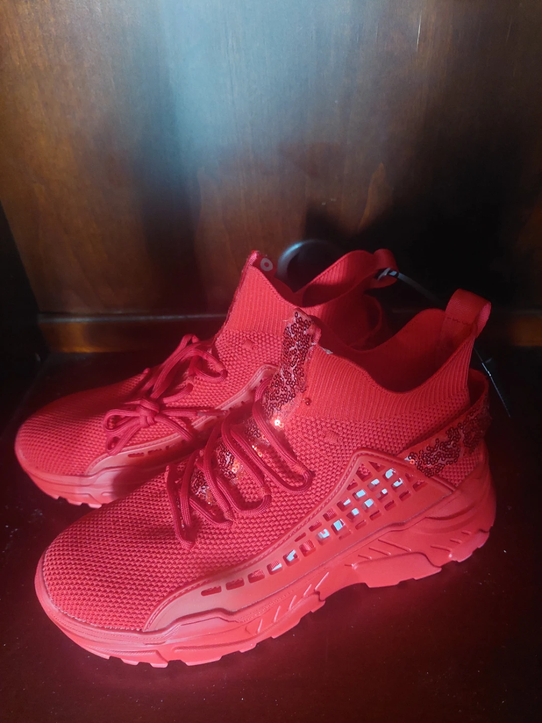 Red Sneakers with Sequin Accents - photo 3